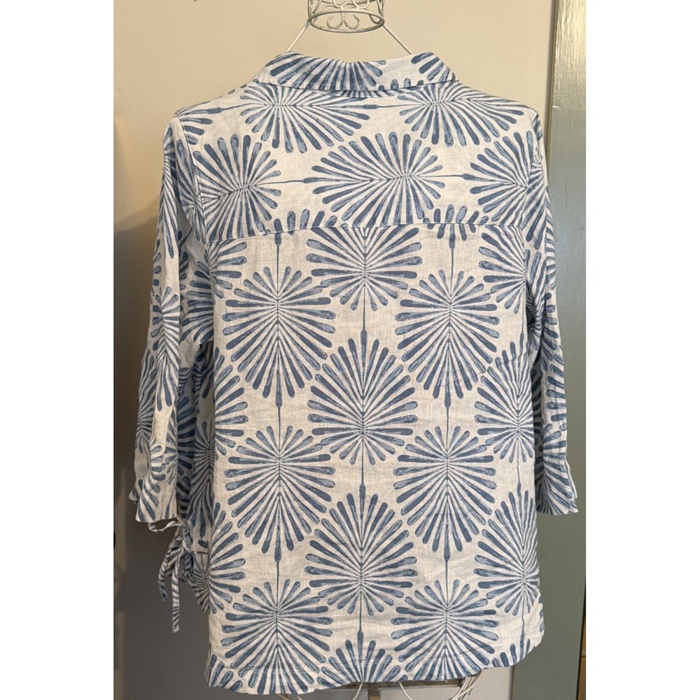 Joie 100% Linen novelty Tropical Print Button Down Shirt beach boho Size 1X - Picture 7 of 13